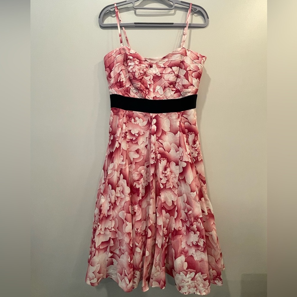 Anthropology Maeve Floral Convertible Strapless Dress with Black Band